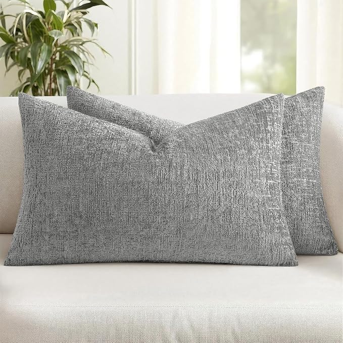 MIULEE Decorative Throw Pillow Covers 12x20 Pack of 2 Medium Grey Couch Pillow Covers Soft Cozy Textured Chenille Pillowcases for Home Decor Sofa Living Room Cushion Bedroom