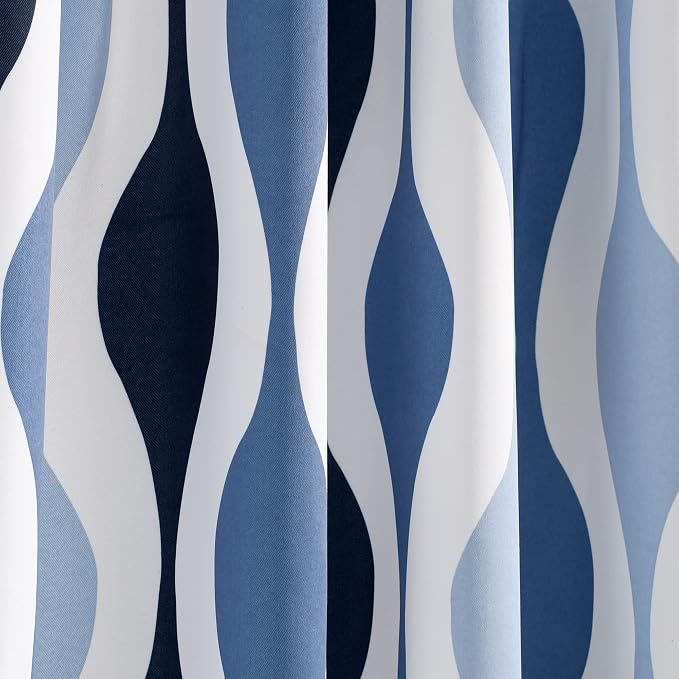 Lush Decor Mid Century Geo Room Darkening Window Curtain Panels Pair 52" W x 84" L Blue & Navy - Retro Curtains for Living Room - Vintage Drapes