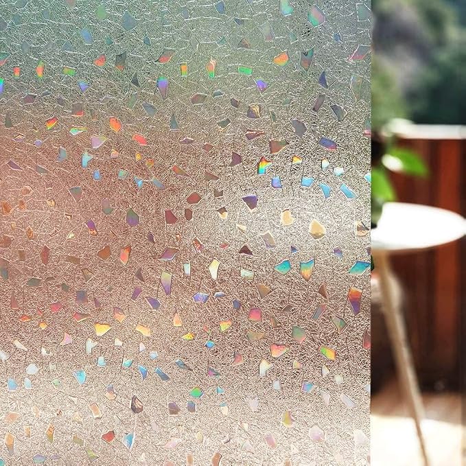 LEMON CLOUD Frosted Window Privacy Film,Stained Glass Static Cling,Decorative Rainbow Window Cling, Heat Control UV Blocking Removable Window Tint for Home Kitchen Bedroom Non-Adhesive,23.6" x 157.4"