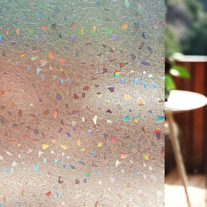 LEMON CLOUD Frosted Window Privacy Film,Stained Glass Static Cling,Decorative Rainbow Window Cling, Heat Control UV Blocking Removable Window Tint for Home Kitchen Bedroom Non-Adhesive,35.4" x 78.7"