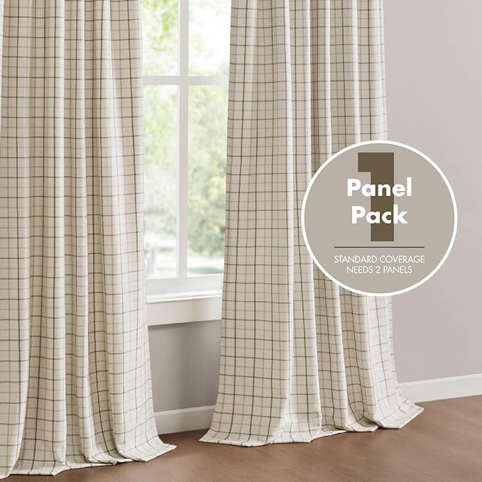 Madison Park Anaheim Cabin Plaid Curtain Window, Thermal Insulated Fleece Lining, Living Room Decor Room Darkening Drape for Bedroom, 1-Single Panel Pack, 50x84, Rod Pocket & Front Tab, Netural