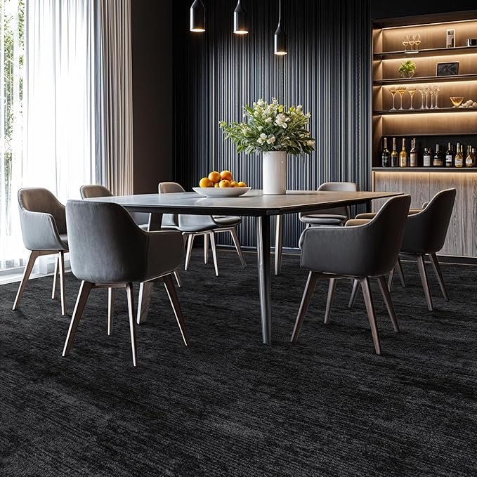 9x12 Washable Area Rug, Black Solid Area Rugs for Living Room & Bedroom | Stain-resistant & Non-slip backing,Low Pile Washable Large Carpet, Solid Vintage Style For High Traffic Areas(9x12,Black)