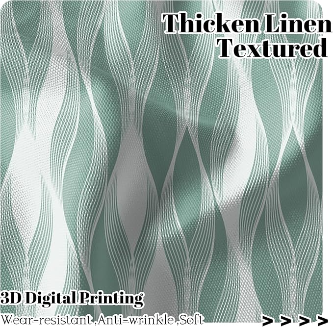 Renaiss 26 x 54 Inch Blue Green Wave Stripes Cafe Kitchen Curtain Tiers Geometric Pattern Cafe Short Curtains Linen Textured Rod Pocket Window Treatmen Curtain for Dining Room Bathroom 2 Panels
