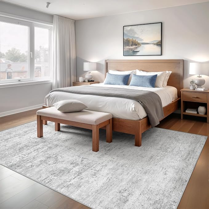 Art&Tuft Washable Rugs 5x7 - Stain Resistant Anti-Slip Backing Abstract 5x7 Area Rugs for Living Room, Foldable Machine Washable Area Rug(5'x7', Grey)