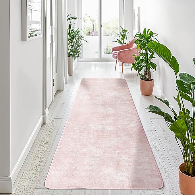 LIANLAM 2x6 Washable Runner Rugs, Pink Stainproof Non-Slip for Hallway | Low pile washable runner rug, stain-resistant & non-slip backing, pet & kids friendly for hallway kitchen bedroom(2x6,Pink)