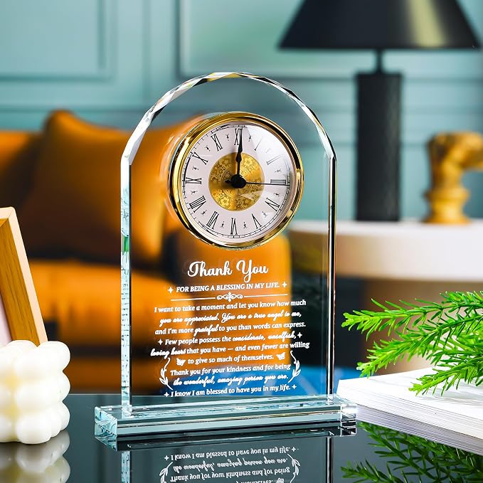 Movdyka Thank You Appreciation Gifts for Women Men, Crystal Clock Plaque | Appreciation Gifts for Coworker Boss Friends Mom Volunteer Nurse Doctor, Thank You for Being A Blessing in My Life