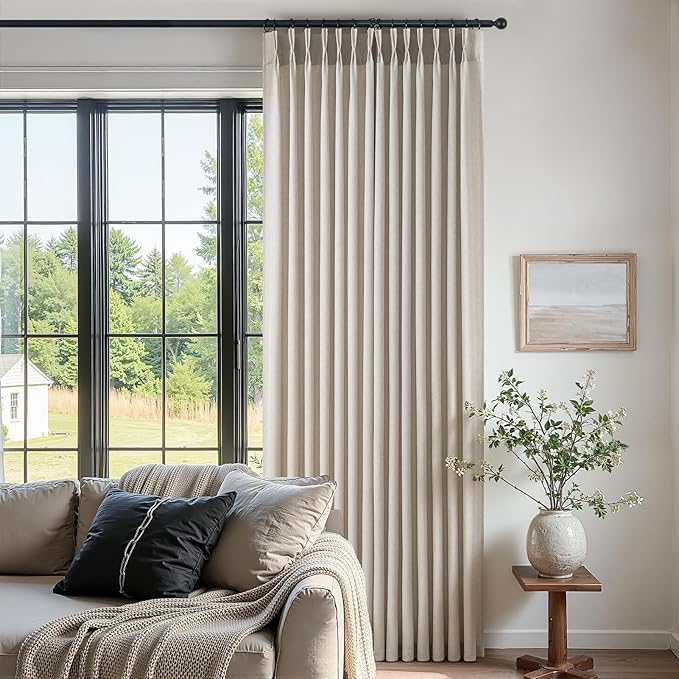 Pinch Pleated Curtains 90 Inches Long 1 Panels Set,Oatmeal Semi Sheer Cotton Blend Fabric Aesthetic Advanced Curtain Drapes for Living Room Bedroom,72x90 inch Length