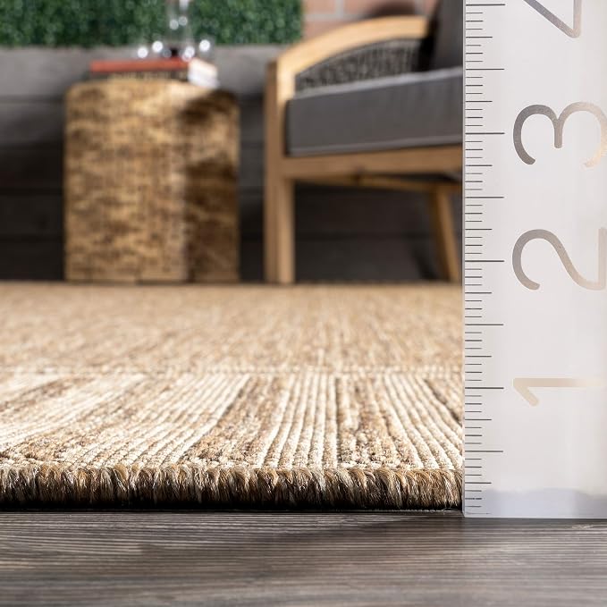 Nuloom Asha Light Brown/Ivory, 4' x 6', Casual, Striped Border, Soft and Cozy, High Traffic, Easy Clean, Durable Area Rug for Indoor/Outdoor Patio, Deck, Porch, Garden, Courtyard