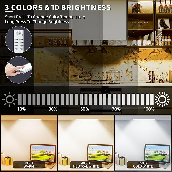 204 LED Under Cabinet Lights Wireless with Full Lighting,Rechargeable Closet Lights with Remote and Motion Sensor Indoor,Under Counter Light with CCT and Dimmable for Kitchen,Stair(5 Pack,23.6inch)