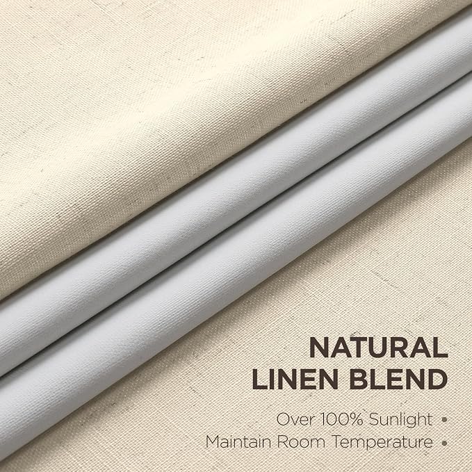 Joydeco 100% Blackout Pleated Curtains, Linen Window Curtains 2 Panel Sets 108 inches Long, Thermal Insulated Darkening Drapes for Bedroom(Bleached Sand,40'' Wx108'' L)