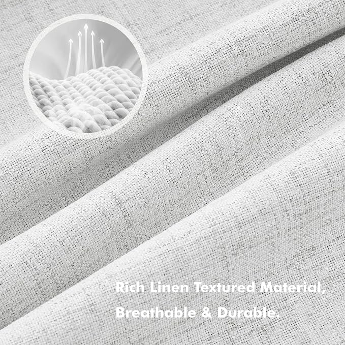 MIULEE 100% Blackout Linen Curtains for Bedroom, Heathered White Solid Luxury Decor Thermal Insulation Room Darkening Drapes for Living Room Back Tab Rod Pocket 42 x 90 Inches, 2 Panels