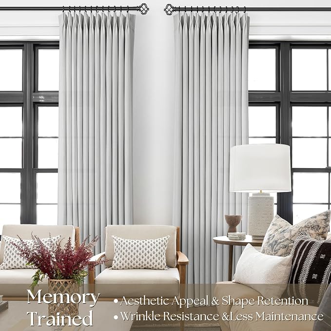 Grey Pinch Pleated Linen Curtains 96 Inch Length 2 Panels for Living Room Bedroom Textured GreySemi Sheer Drapes Pinch Pleat Rings Window Curtain 40x96
