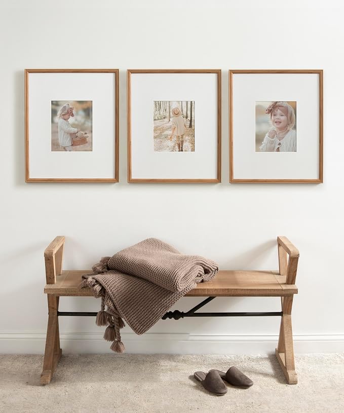 Kate and Laurel Adlynn Rectangle Picture Frame Set of 3; 16 x 20 matted to 8 x 10; Brown; Transitional Three-Piece Frame Set for Gallery Wall Frame Set in Living Room Wall Decor