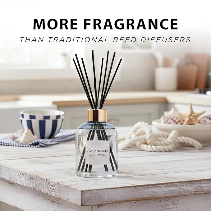 ScentSationals Water-Based Reed Diffuser - Coastal Breeze - 5 FL OZ Aromatherapy Reed Diffuser