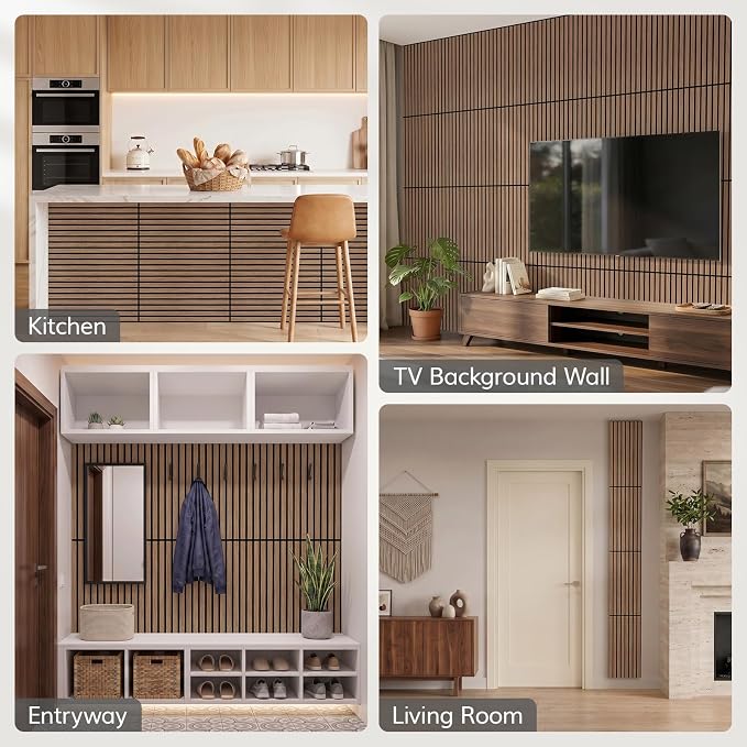 TONOR Wood Wall Panels for Interior Wall Decor, 4 Pack 23.6" x 11.8"(7.74ft²) Wood Slat Aacoustic Panels, Soundproof Wall Panels for Noise Cancelling and Decoration, Living Room, Bedroom, Walnut