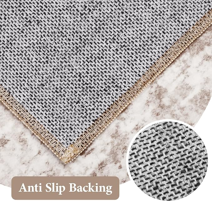 Round Rug 4ft Vintage Rugs: Small Washable Circle Rug Distressed Non Slip Circular Carpet for Living Room Bedroom Kitchen Home(Beige, 4' Round)