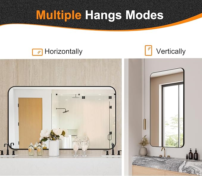 Delma Black Framed Bathroom Vanity Mirror for Over Sink, 50x30 Inch High-Definition Wall Mirror with Horizontal/Vertical Hanging, Durable Rust-Resistant Bathroom Mirror for Modern Decor (Black)