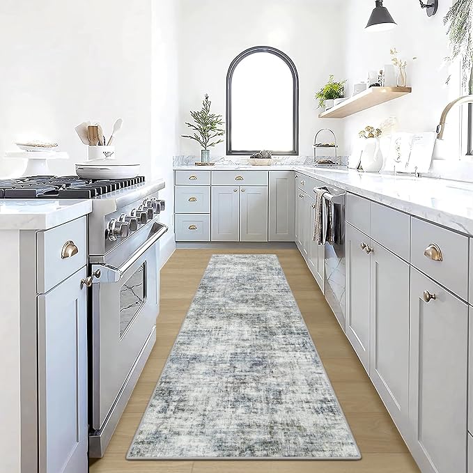 2'6''x8' Runner Rugs Washable Rug: Modern Abstract Hallway Runner Rug Indoor Soft Low Pile Thin Carpet Anti-Skid Non-Shedding Carpets for Kitchen, Entryway, Laundry, Bedroom - Blue Multi