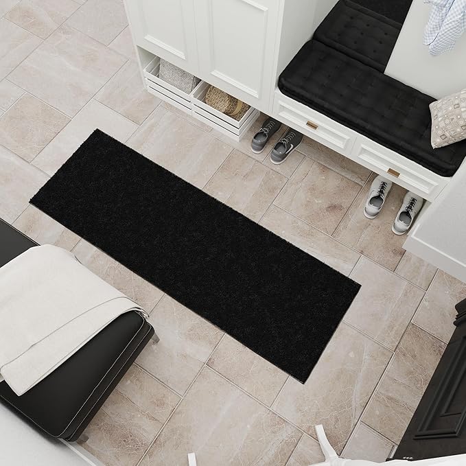 Ottomanson Bedroom Shag Runner Rug 3' x 6', Fluffy Bedside Runner with Non-Slip Rubber Backing, Soft Non-Shedding Accent Rug for Nursery, Dorm, Entryway, Black