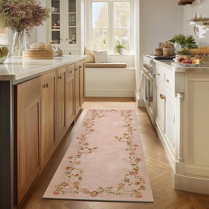 2x6 Washable Kitchen Runner Rugs: Entryway Rug Non Slip Backing Stain Resistant Low Pile Soft Indoor Floor Carpet Runners for Hallways Kitchen Bedroom Laundry Room Farmhouse Indoor