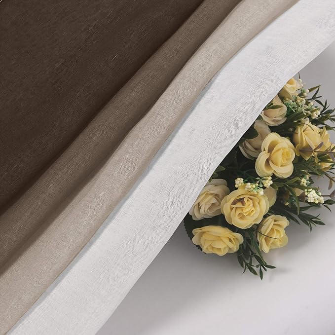 DWCN Ombre Sheer Curtains - Faux Linen Semi Voile Grommet Top Gradient Curtains for Bedroom and Living Room, Set of 2 Window Curtain Panels, 52 x 54 Inch Length, Chocolate Brown