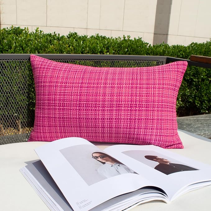 Kevin Textile Pack of 2 Valentines Decorative Outdoor Waterproof Pillow Covers Garden Cushion Sham Throw Pillowcase Shell for Patio Tent Couch 12x20 Inch Hot Pink