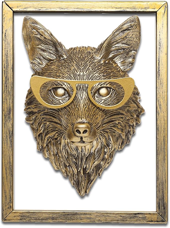 Newinhome Animal Heads Wall Decor (Includes Metal Frame) Resin Animals Sculptures Head Wall Hanging Decoration Gold vintage Wall Sculpture for Living Room Bedroom Office(Fox)