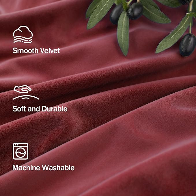 Christmas Red Velvet Curtains 84 Inch Length 2 Panels Back Tab Pocket Victorian Vintage Luxury Living Room Darkening Thermal Insulated Decorative Long Drape for Bedroom Holiday Xmas Gift Burgundy Wine