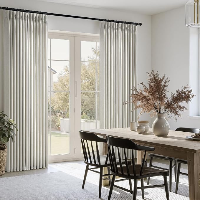 Pinch Pleated Curtains 92 Inches Long 2 Panels Set,Grey Beige Semi Sheer Cotton Blend Fabric Aesthetic Advanced Curtain Drapes for Living Room Bedroom,40x92 inch Length