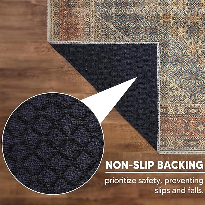 Keen Home Design 30"x144" Rug - Machine Washable Runner Rug with Non-Slip Backing, Ideal for Hallway, Entryway, Kitchen, Laundry Room - Vintage, Easy Clean, Durable, Low Pile - (2'6" x 12')
