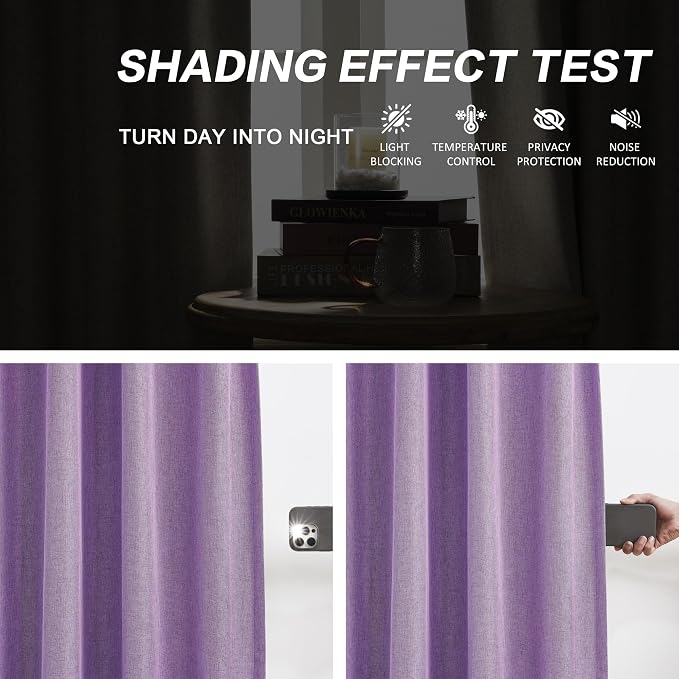 DUALIFE Pinch Pleated Blackout Curtains Purple 2 Panels,Back Tab Ceiling Viral Pleat Hooks Curtain for Track System,Thermal Insulated Drapes for Bedroom Living Room Dining Room,50 Wide x 95 Long