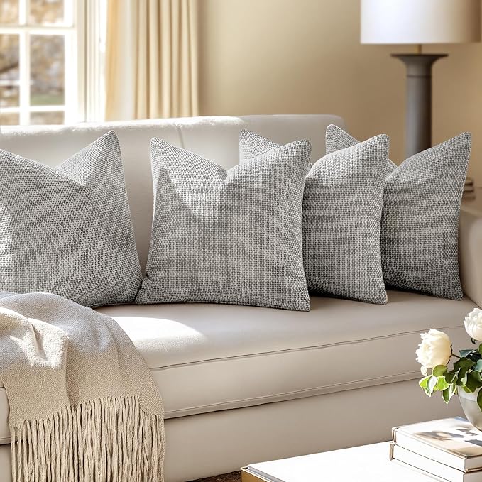 MIULEE Pack of 4 Couch Throw Pillow Covers 18x18 Inch Light Gray Soft Decorative Polyester Pillow Covers Farmhouse Accent Cushion Covers for Boho Spring Home Decor Sofa Bedroom Living Room