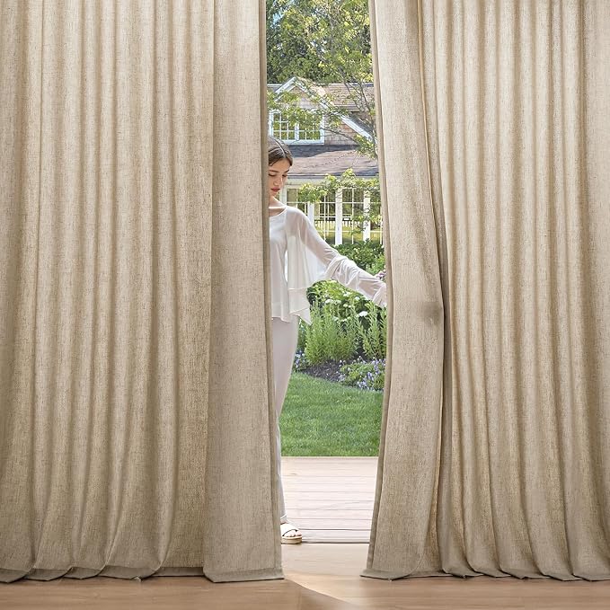 MIULEE Non-See-Through Privacy Linen Curtains 2 Panels, Light Filtering Window Curtains Farn House Textured Back Tab Semi Sheer Drapes for Bedroom Living Room, 52 x 63 Inches Long, Copper Brown