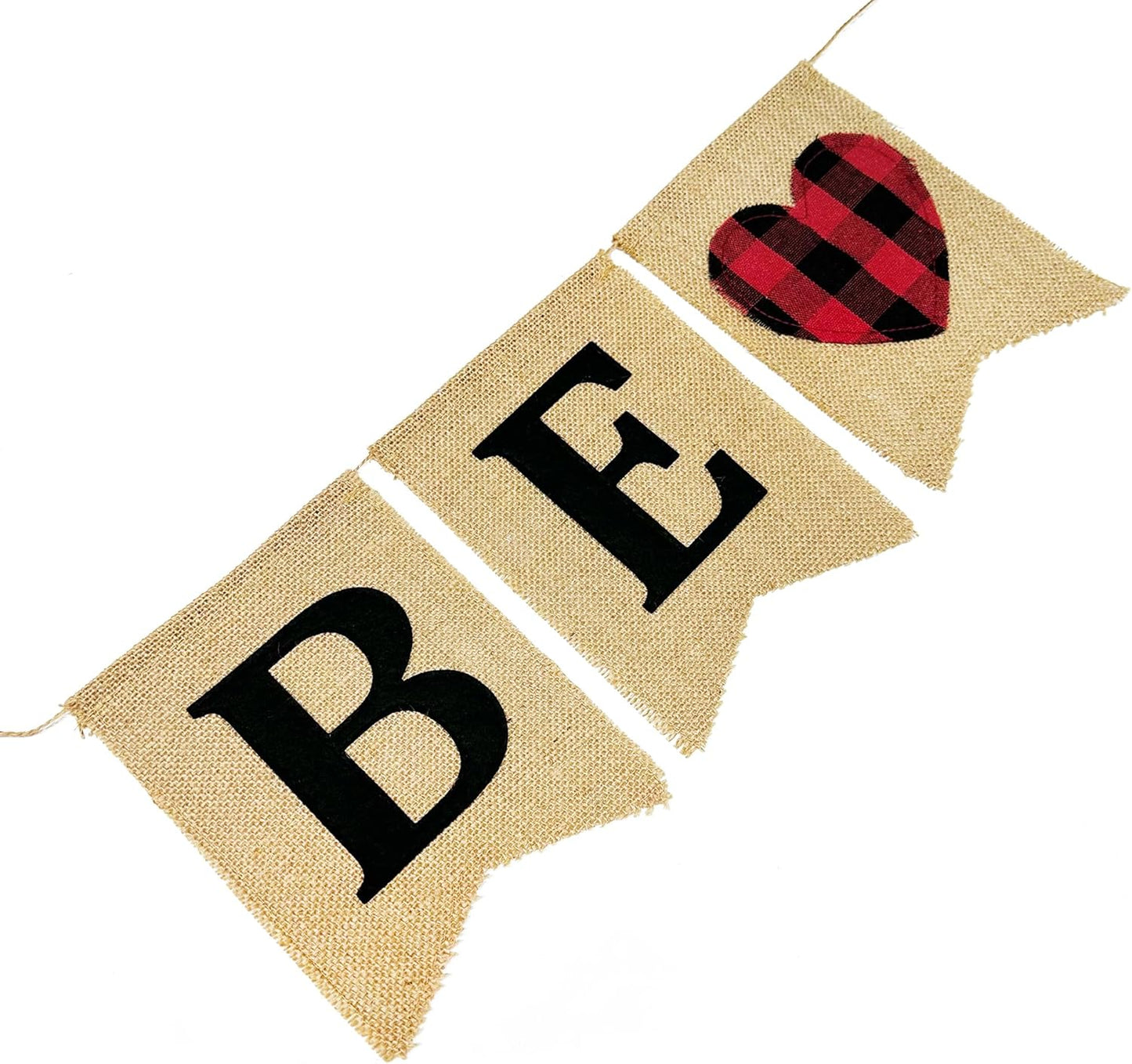 Valentine’s Day Party Decorations Be Mine Felt Sign Burlap Pennant Banner Flag Heart with Black Red Buffalo Plaid Fabric Ribbon for Valentine’s Day Wedding Birthday Party Supplies