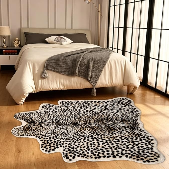 Cheetah Print Rug, Leopard Area Rug 4.6x5.7ft Faux Animal Print Skin Cheetah Rug for Living Room Bedroom Home Office Animal Fur Hide Mats Multicolor