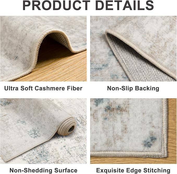 Area Rugs Living Room Rug - 5x7 Washable Modern Abstract Soft Neutral Non-Slip Carpet Large Indoor Floor Stain Resistant Thin Carpets for Bedroom Dining Room Farmhouse Nursery Home Office Multi
