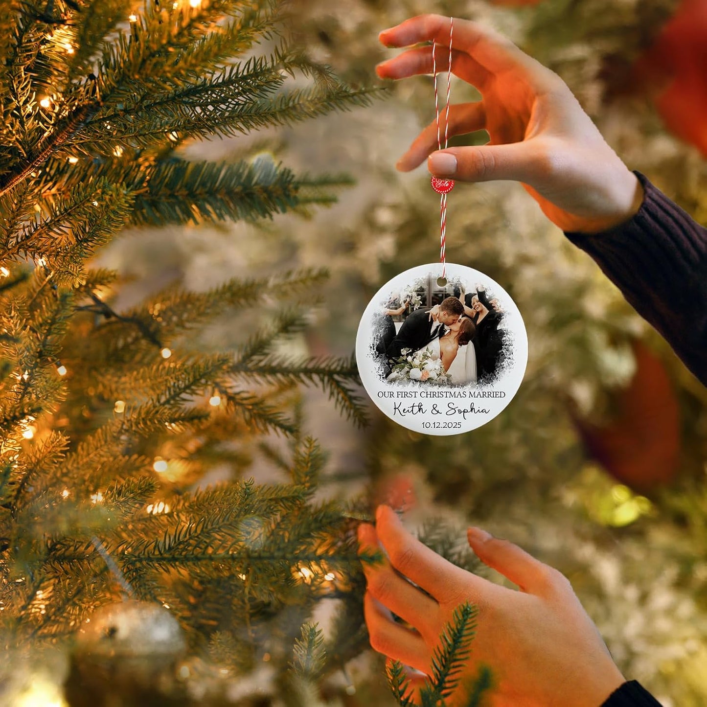 Bemaystar Personalized First Christmas Married Ornament 2025 - Personalized Photo Ornaments with Text Date, Custom 1st Christmas Married Ornament, Customized Xmas Gifts for Newlywed, Couples