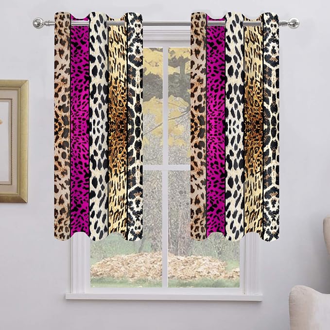 Wild Animal Print Curtain, Room Darkening Thermal Insulated Blackout Leopard Boa Window Drapes with Grommets for Living, Dining, Bedroom, Hot Pink Leopard Print, 42"x 72", 2 Panels