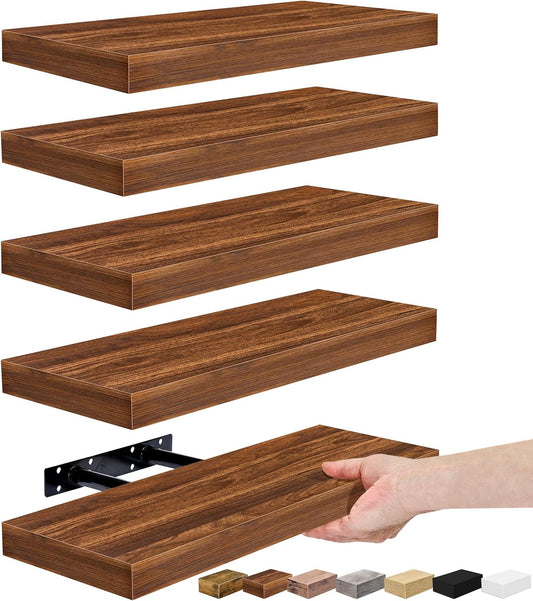 Sorbus Floating Shelves for Wall, Bathroom Shelves Wall Mounted for Kitchen, Bedroom, Living Room, Bathroom Storage, Over Toilet, Hanging Book Shelf for Ｗall Home Decor (Walnut, 5 Pack)