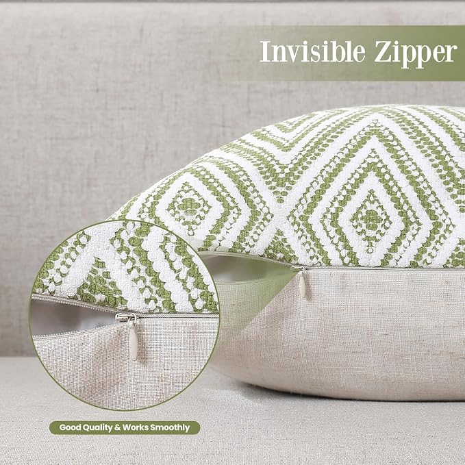 HPUK Throw Pillow Covers 20x20 Inch Set of 4, Linen Decorative Pillow Covers, Accent Cushion Covers for Couch Sofa Bed Bedroom Living Room Décor, Green