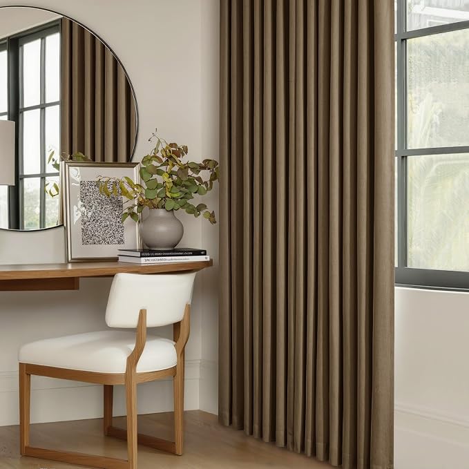 Dutch Cocoa Pinch Pleated Linen Blackout Curtains 2 Panels for Living Room Bedroom Thermal Insulated 100% Black Out Linen Drapes with Liner Room Darkening Window Curtains 40x63
