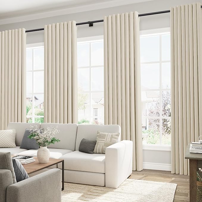 Jowels Warm Beige Linen Blackout Curtains 84 Length 2 Panels Set for Living Room Bedroom, 100% Black Out Thermal Insulated Linen Drapes, Room Darkening Grommet Curtains 84 Inches Long