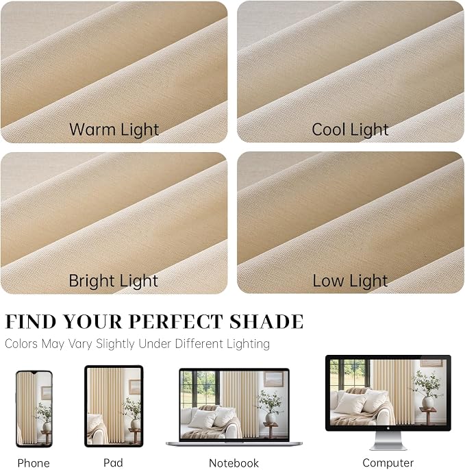 102 Inches Long Pinch Pleated Semi Sheer Curtains,Beige Linen Blended Light Filtering Window Curtains 102 Length 2 Panels for Living Room Bedroom Pinch Pleat Drapes with Hooks 2 Panels