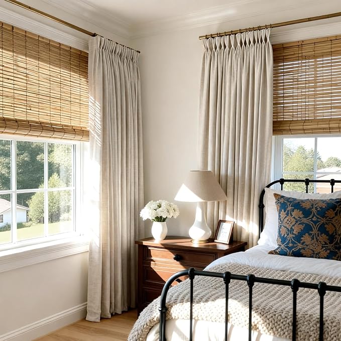 CAPALOCA Pinch Pleated Curtains Blackout, Linen Blackout Curtains 120 inches Long 2 Panels Set for Bedroom, Thermal Insulated Pinch Pleated Drapes for Living Room, 40" W x 120" L (Pack of 2), Natural
