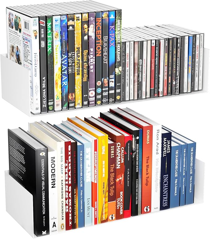 Metal Bali Floating Wall Shelves 15.5IN for Storage and Decor Wall Mounted CD DVD&Books Perfume, Make up Storage Shelves Living Room, Bedroom, Bathroom & Kitchen,2Pack (White, 15.5 INCH)