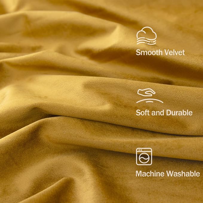 Halloween Warm Gold Velvet Curtains 72 Inch Length for Bedroom Living Room Darkening Drapes for Family Room Holiday Fete Back Loop Pocket Classic Privacy Panels for Summer Winter Mustard Yellow Golden