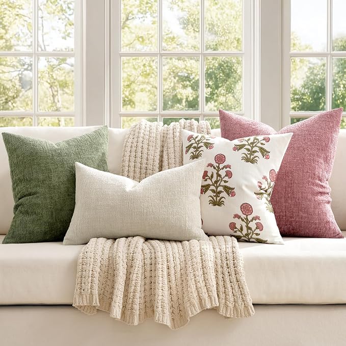 MIULEE Decorative Throw Pillow Covers 20x20 Pack of 2 Sage Green Spring Couch Pillow Covers Soft Cozy Textured Chenille Pillowcases for Home Decor Sofa Living Room Cushion Bedroom