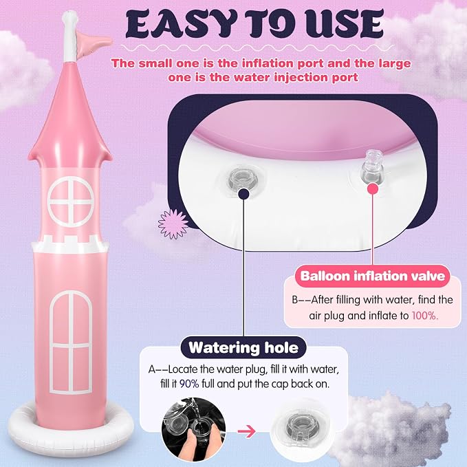 2 Pack 6.2 ft Birthday Party Decorations, Castle Inflatable Stand Castle Blow up Yard Decorations for Garden Indoor Outdoor Party Supplies(Pink, Princess)