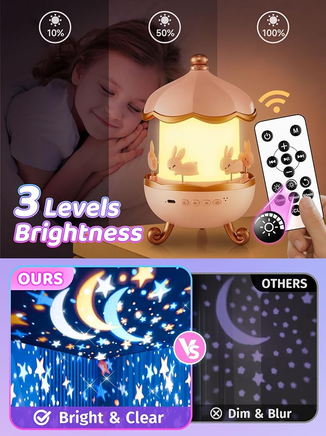 Carousel Night Light for Kids,15 Music+15 Films+315 Colors Star Projector for Kids Night Light Projector,360°+Remote+1200mah Unicorn Toys for Girls Room Decor,Autism Toys,Toddler Gifts for Girls Baby