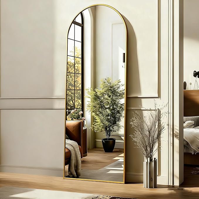 Simple Deluxe Arched Full Length Mirror, 56"×15" Large Floor Mirrors, for Wall Door Bedroom Bathroom Living Room (Gold)